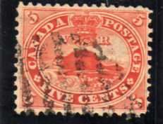 CANADA 1859 3c PALE RED FINE USED. SG 31. CAT 20 POUNDS.