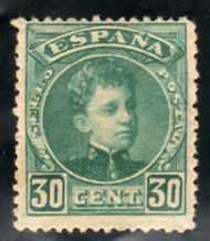 SPAIN 1900 DEFIN 30c GREEN MOUNTED MINT. SG 300. CAT 43 POUNDS.