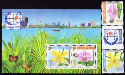 SINGAPORE 1992 ORCHIDS SET OF 2 AND MINI SHEET UMM. SG 674-676. CAT 16,50 POUNDS.