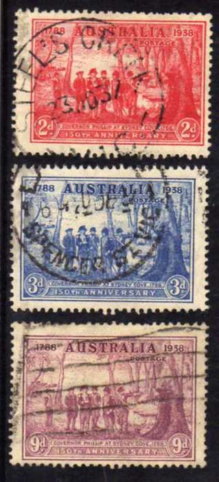 AUSTRALIA 1937 "150TH ANNIV N.S.W." SET OF 3 FINE - VERY FINE USED. SG 193-5. CAT 15 POUNDS.
