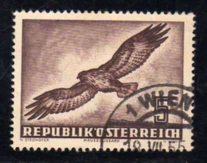 AUSTRIA 1950 AIR - BIRDS 5S VERY FINE USED. SG 1219. CAT 160 POUNDS.