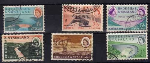 RHODESIA & NYASALAND 1960 KARIBA DAM SET OF 6 VFU. SACC 33-38. CAT R419.