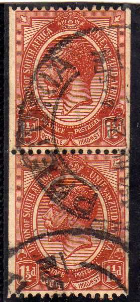 SOUTH AFRICA 1913 1,5d COIL PAIR VERY FINE USED. SACC 19. CAT R440. (SACC 2019-20)