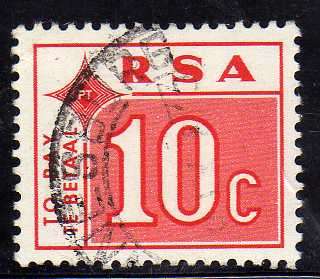 SOUTH AFRICA 1972 POSTAGE DUE 10c FINE USED. SACC 68. CAT R140.
