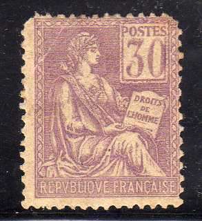 FRANCE 1900 "MOUCHON" 30c MAUVE MOUNTED MINT SHORT TOP CORNERS. SG 299. CAT 95 POUNDS.