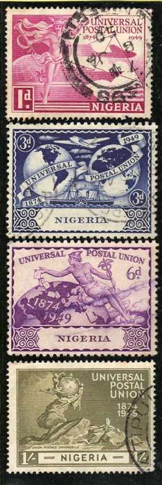 NIGERIA 1949 UPU CENT SET OF 4 FINE - VERY FINE USED. SG 64-67. CAT 9 POUNDS. (2018)