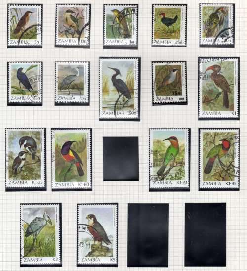 ZAMBIA 1987-88 BIRDS DEFIN PART SET OF 16 VFU. SG 484-495, 497-500. CAT 15,85 POUNDS. (2014)