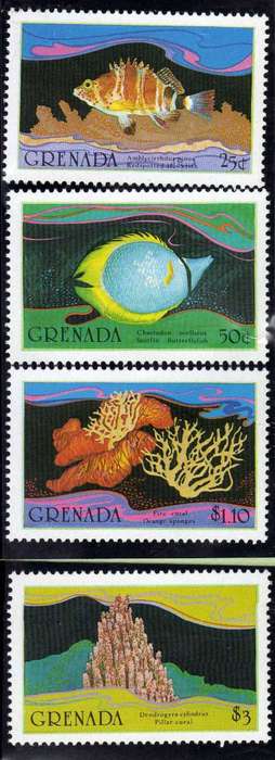GRENADA 1985 MARINE LIFE SET OF 4 U.M.M. SG 1461-64. CAT 13,50 POUNDS.