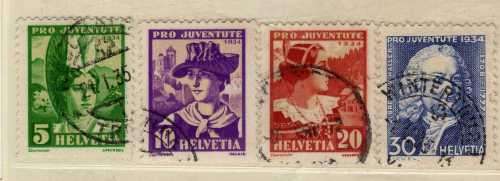 SWITZERLAND 1934 "PRO JUVENTUTE" SET OF 4 VFU. SG J68-J71. CAT 16 POUNDS.