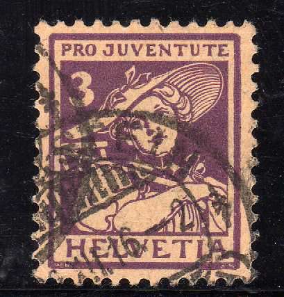 SWITZERLAND 1916 "PRO JUVENTUTE" 3c VIOLET VFU. SG J3. CAT 55 POUNDS.