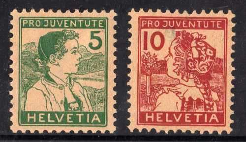 SWITZERLAND 1915 "PRO JUVENTUTE" SET OF 2 MOUNTED MINT. SG J1a -J2. CAT 144 POUNDS.