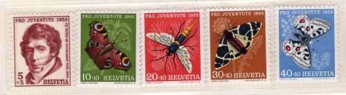 SWITZERLAND 1955 "PRO JUVENTUTE" SET OF 5 UMM. SG J157-J161. CAT 13,05 POUNDS.