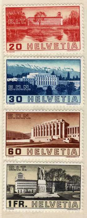 SWITZERLAND 1938 LEAGUE OF NATIONS SET OF 4 LMM. SG 382-385. CAT 13,30 POUNDS.