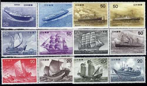 JAPAN 1975-76 JAPANESE SHIPS 6 PAIRS UMM. CAT 10,80 POUNDS. (2014)
