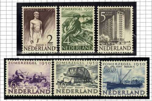 NETHERLANDS 1950 CULTURAL & SOCIAL RELIEF FUND SET OF 5 MM. SG 713-8. Mi 552-7. CAT 65 EUROS 2013/14