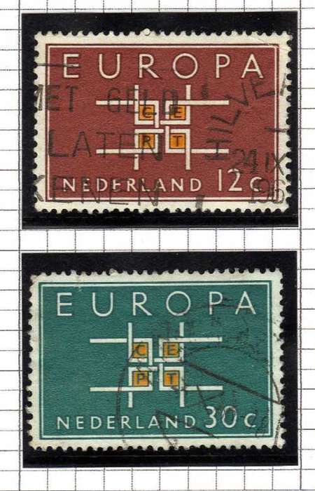 NETHERLANDS 1963 EUROPA SET OF 2 VFU. SG 958-9 Mi 806-7. CAT 1,50 EUROS 2013/14.