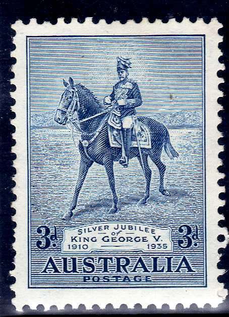 AUSTRALIA 1935 SILVER JUBILEE 3d BLUE MM. SG 157. CAT 10 POUNDS. (2022)