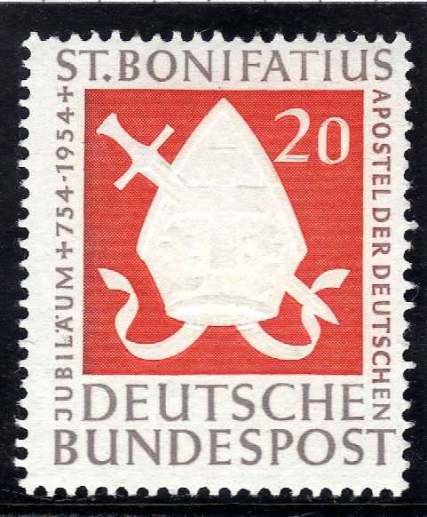 GERMANY WEST 1954 1200th ANNIV OF ST BONIFACE 20pf VERY FINE MM. SG 1125. CAT 7 POUNDS. (2005)
