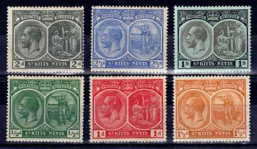 ST KITTS-NEVIS 1920-22 KGV SELECTION OF 6 MOUNTED MINT STAMPS. SG 24-28 & 31. CAT 23,50 POUNDS(2018)