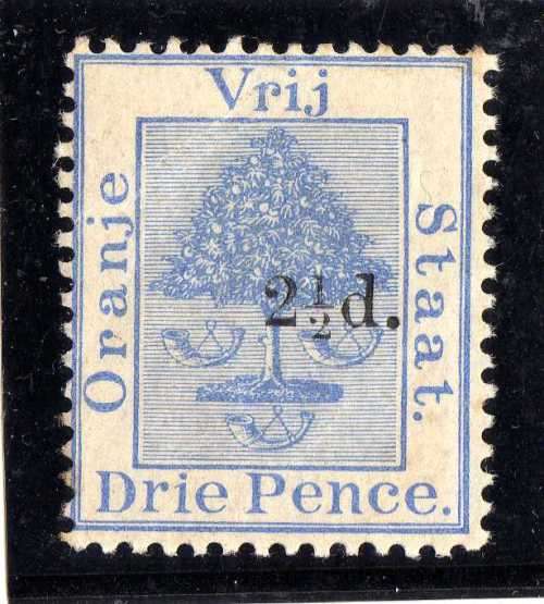 ORANGE FREE STATE 1892 SURCHARGE 2,5d ON 3d UMM BUT LIGHT CREASE. SACC 36. CAT R450. (2019/20)
