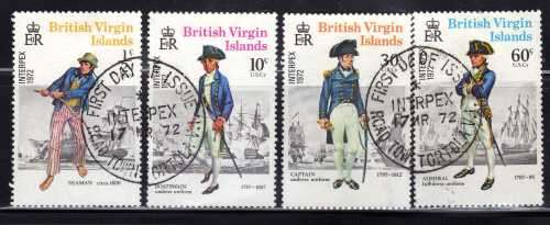 BRITISH VIRGIN ISLANDS 1972 NAVAL UNIFORMS SET OF 4 VFU.  SG 271-4. CAT 3,25 GBP. (2012)
