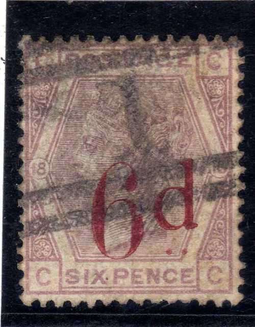 GREAT BRITAIN 1880-83 6d ON 6d LILAC PLATE 18 GOOD USED. SG 162. CAT 150 GBP. (2018)