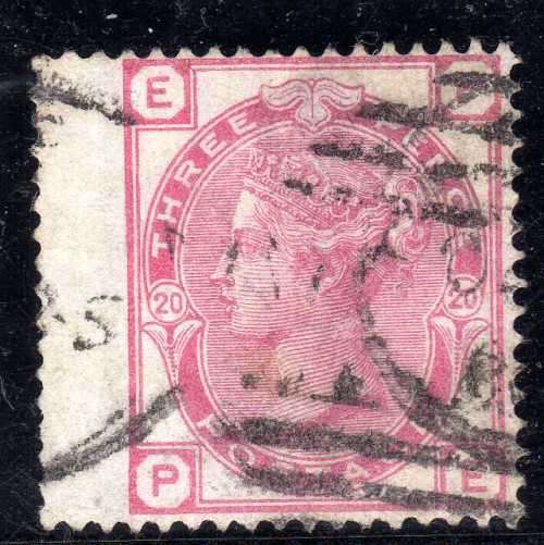 GREAT BRITAIN 1873-80 3d PALE ROSE PLATE 20 FINE USED WING MARGIN. SG 144. CAT 140 POUNDS. (2018)