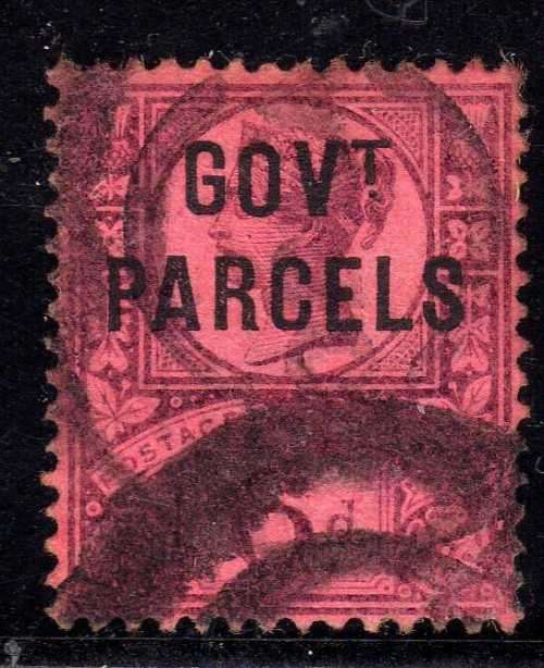 GREAT BRITAIN 1887-1900 GOVERMENT PARCELS 6d USED WITH HEAVY PARCEL CANCEL. SG O66. CAT 75 POUNDS