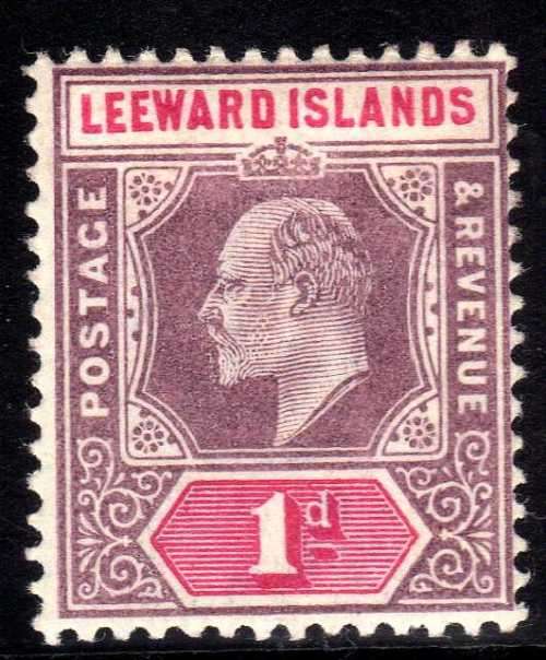 LEEWARD ISLANDS 1905-08 KEVII DEFIN 1d DULL PURPLE & CARMINE MM. SG 30. CAT 11 POUNDS. (2018)