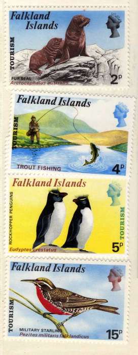 FALKLAND ISLANDS 1974 TOURISM SET OF 4 UMM. SG 296-299. CAT 22 POUNDS.