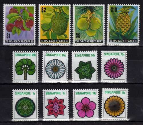 SINGAPORE 1973 DEFIN PART SET OF 12 (NO 25c) LMM. SG 212-16, 218-24. CAT 15,70 POUNDS.