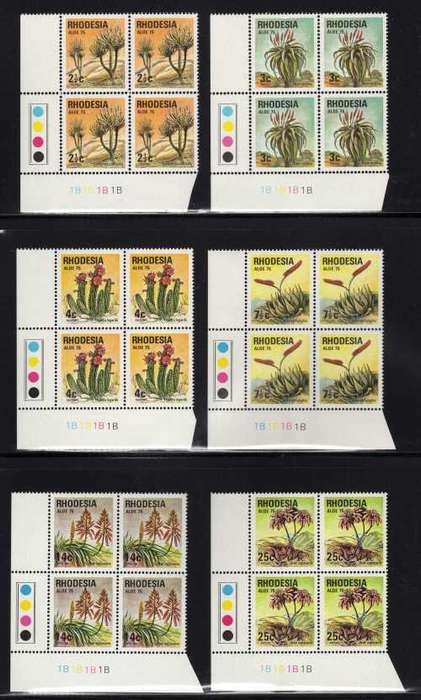 RHODESIA 1975 SUCCULENT CONGRESS SET OF 6 IN CONTR BLOCKS OF 4 UMM. SACC 277-82. CAT R160. (2019-20)