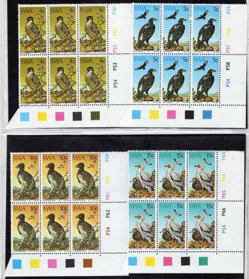 SOUTH WEST AFRICA 1975 PROTECTED BIRDS OF PREY SET OF 4 CONTROL BLOCKS  UMM. SG 270-273. CAT 48 GBP.