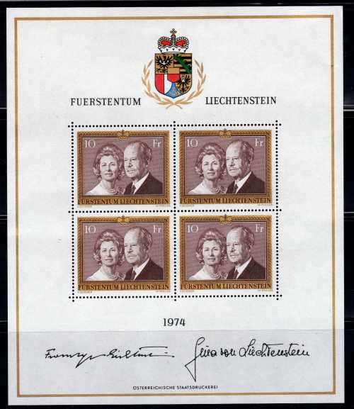 LIECHTENSTEIN 1974 PRINCE FRANCIS JOSEPH II & PRINCESS GINA MINI SHEET UMM. SG MS 601.