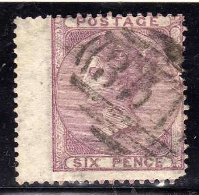 GREAT BRITAIN 1855-57 6d PALE LILAC WING MARGIN FINE USED. WMK EMBLEMS. SG 70. CV 125 POUNDS.
