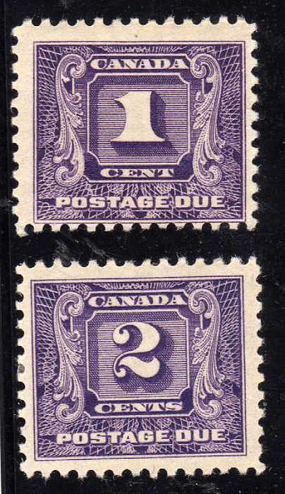 CANADA 1930-32 POSTAGE DUE 1c & 2c MOUNTED MINT. SG D9 & D10. CAT 16 POUNDS.