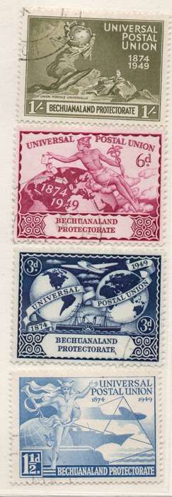 BECHUANALAND 1949 UPU SET OF 4 VERY FINE USED. SACC 133-136. CAT R175.(2019-20)