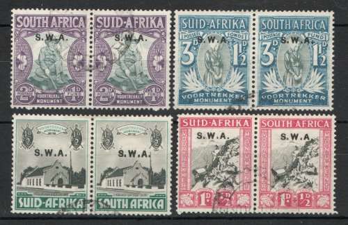 SOUTH WEST AFRICA 1935-36 VOORTREKKER MEMORIAL FUND SET OF 4 USED PAIRS. SACC 119-122. CAT R740.