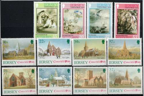 JERSEY 1990, 1991 and 1992 CHRISTMAS SETS OF 4 UNMOUNTED MINT. SG 535-8, 564-7 and 597-600.