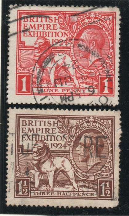 GREAT BRITAIN 1924 `BRITISH EMPIRE EXHIBITION` SET OF 2 FINE USED. SG 430-31. CAT 26 POUNDS.