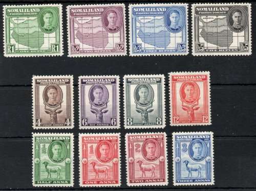 Somaliland 1942 KGVI definitive set of 12 mounted mint. SG 105-116. Cat £55 (2022)