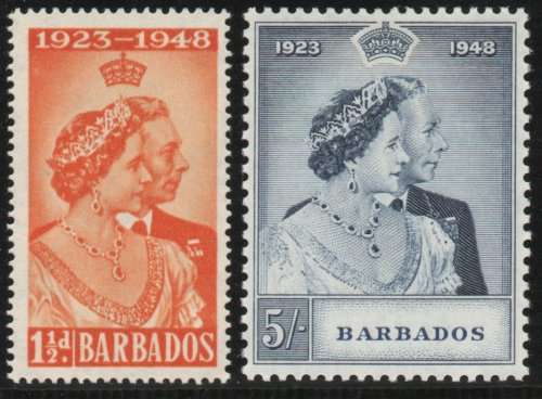 Barbados 1948 KGVI silver wedding set of 2 very fine lmm. SG 265-266. Cat £17. (2018)