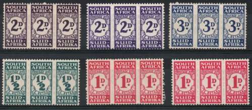 South Africa 1943-44 postage due set of 4 units + 2 shades umm (1 x 1d unit mm) SG D30-D33. Cat £115