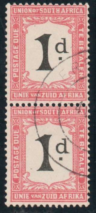 SOUTH AFRICA 1922-26 POSTAGE DUE 1d VFU WITH BROKEN `O` IN OF VAR. (UHB D12 V3). SACC 12 var.