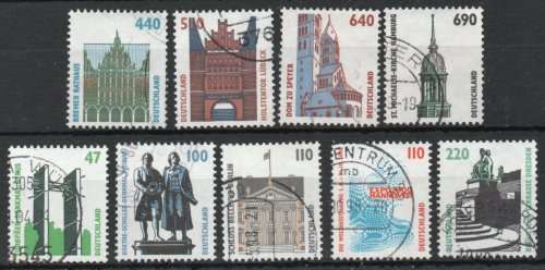 Germany 1955 Tourist sites set of 9 vfu. SG 2654-2666. CAT £25.90.