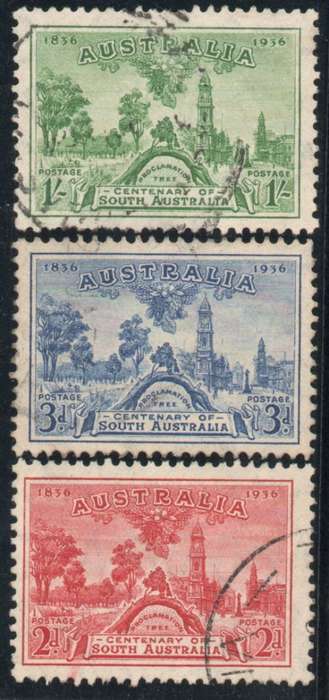 Australia 1936 "South Australia Centenary" set of 3 very fine used. SG 161-163. Cat £15 (2018)
