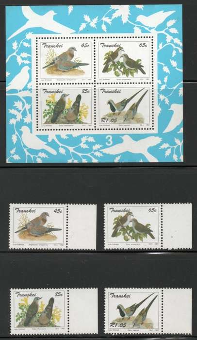 Transkei 1993 Doves set of 4 and mini sheet unmounted mint. SACC 313-317. Cat R215. (2023-25)