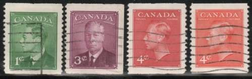 Canada 1949 Defin set of 4 booklet stamps very fine used. SG 422b-423c. Cat £24. (2018)