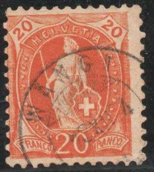Switzerland 1882 Defin 20c orange very fine used. SG simplified 214. Cat £5,75 (2013)