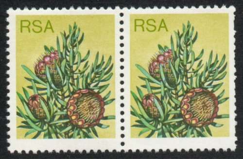 South Africa 1977 Protea Definitive 6c horizontal pair with value omitted umm. SACC 423b. Cat R9000
